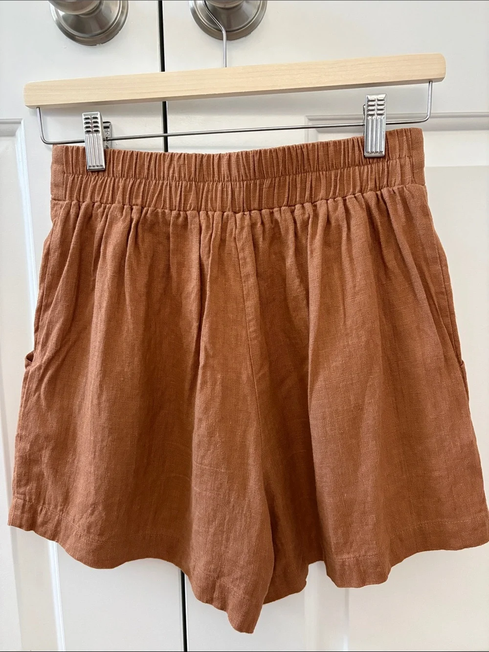 Whimsey+Row Rust Brown Linen Shorts